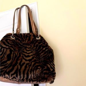 B. Makowsky, Genuine Leather & Faux Fur Tote Bag